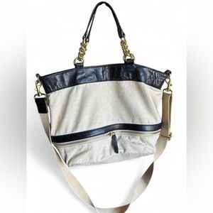 J.CREW Mixed Media Canvas & Leather Tote Bag | Chain Handle & Gold Hardware